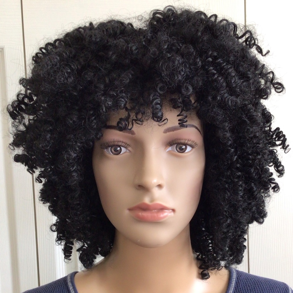 Curly black synthetic Afro wig